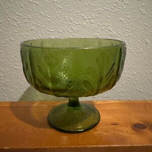 Avocado Green Glass Pedestal Bowl